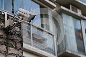 The outdoor security CCTV mornitor in front of building