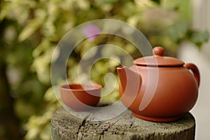 outdoor shot of Chinese teaset