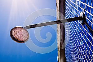 Outdoor shower head in a pool, to cool off in summer