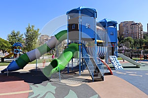 Outdoor sport blue equipments in public park.