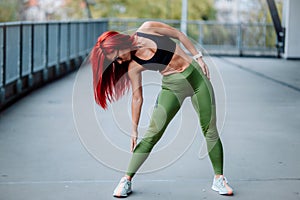 Outdoor sports leggings and sports shoes, urban style fitness and healthy concept