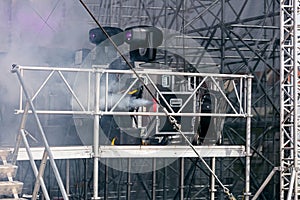 Outdoor stage during concert with professional equipment