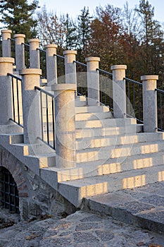 Outdoor staircase with amazing fence designed by architect Plecnik