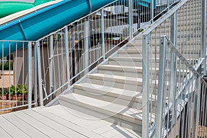 Outdoor staircase made with gray composite deck