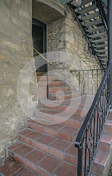 Outdoor stairs at the entrance of a building in San Antonio River Walk in Texas