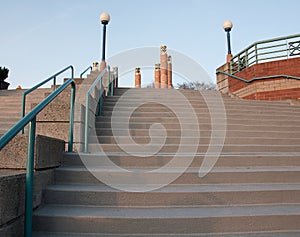 Outdoor stairway with lamp posts