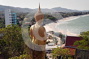 Outdoor standing Buddha on Kho Tao temple near Khao Tao beach,Thailand.