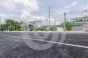 Outdoor suburban road straight ahead.