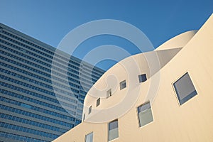 Performing arts theatre in DÃÂ¼sseldorf, Germany with iconic curvature white facade. photo