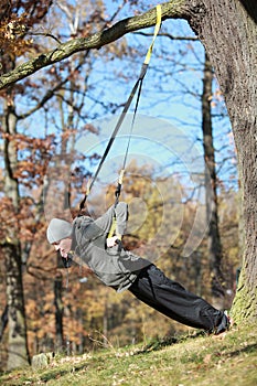 outdoor suspension training in forest