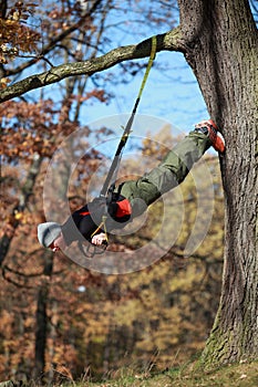 Outdoor suspension training in forest