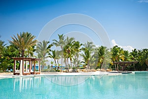 Outdoor Swimming pool of luxury hotel resort near