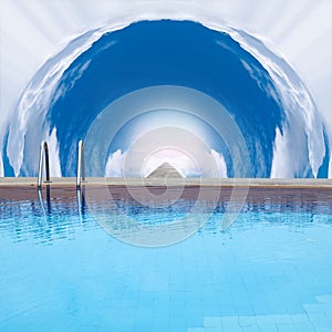 Outdoor swimming pool in tunnel cloud