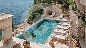 Outdoor swimming pool at the villa on the seashore