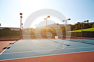 Outdoor tennis court with nobody in Malibu