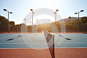 Outdoor tennis court with nobody in Malibu