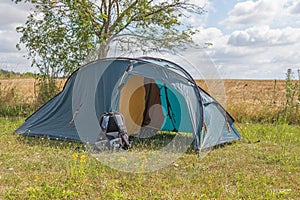 Outdoor tent built on meadow