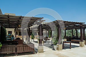 Outdoor tented bar area at desert luxury arabian resort