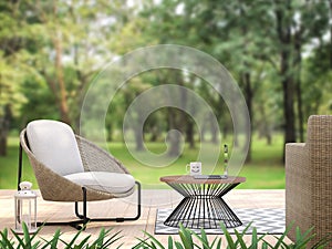 Outdoor terrace with blurry nature view blackground 3d render