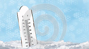 Outdoor thermometer in the snow.