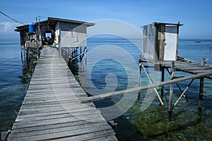 Outdoor toilet stilt house mabul island borneo