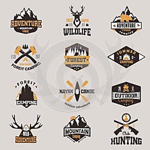 Outdoor tourist travel logo scout badges template emblem vector illustration collection