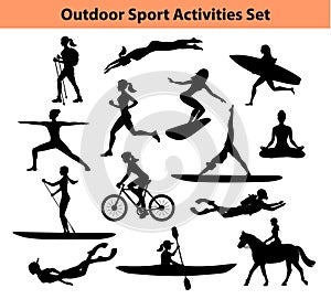 Outdoor Training Sport Activities. Female Silhouette.