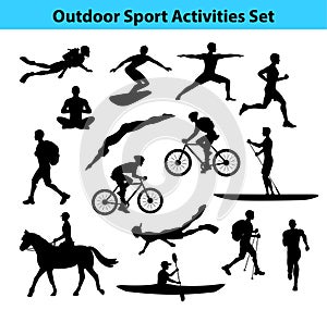 Outdoor Training Sport Activities. Male Silhouette.