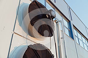 Outdoor unit of industrial air conditioning system or refrigeration machine, close-up fan
