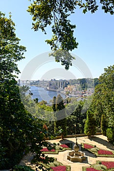 Outdoor urban park with great scenics views over the Douro River in Porto, Portugal