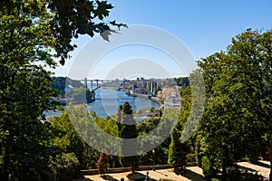 Outdoor urban park with great scenics views over the Douro River in Porto, Portugal