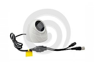 Outdoor video surveillance camera, isolate on white background. space for text