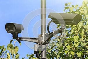 outdoor video surveillance cameras installed in several d photo