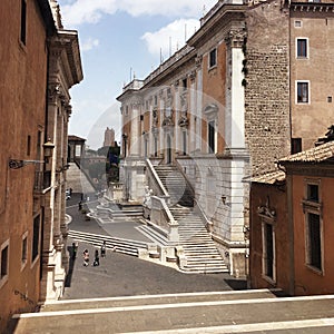 Outdoor view of ancient streets of Rome in the summertime