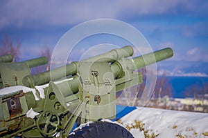 Outdoor view of antiaircraft gun in Trondheim