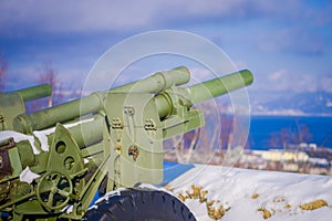 Outdoor view of antiaircraft gun in Trondheim