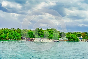 Outdoor view of boat sunken close to Isla Mujeres island in the Caribbean Sea, about 13 kilometres off the Yucatan photo