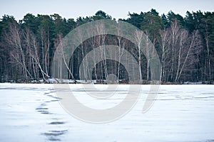 Outdoor view of frozen lake in winter
