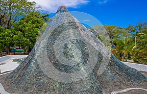 Outdoor view of huge stoned structure located in altagracia park on Ometepe Island, during a sunny day in Nicaragua