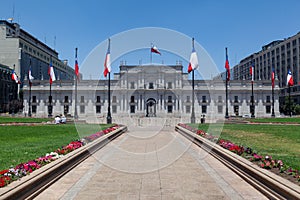 Outdoor view of the La Moneda Palace in Santiago, Chile photo