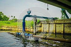 Outdoor view of pipeline on the Chao Phraya river. Thailand, Bangkok