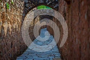 Outdoor view of stoned path of Amber fort. Jaipur, Rajasthan, India