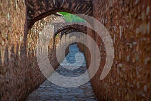 Outdoor view of stoned path of Amber fort. Jaipur, Rajasthan, India