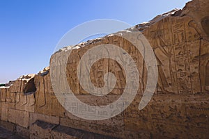 Outdoor View to an Ancient Egyptian temple of Seti I also known as the Great Temple of Abydos in Kharga