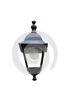 Outdoor wall black metal lantern isolated on white for design