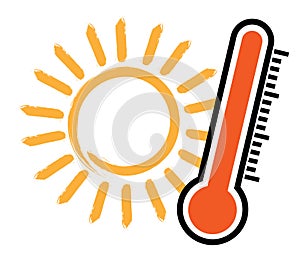 Outdoor weather thermometer icon, hot summer temperatures