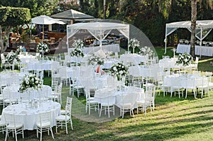 Outdoor wedding reception. Wedding decorations