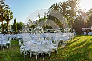 Outdoor wedding reception. Wedding decorations