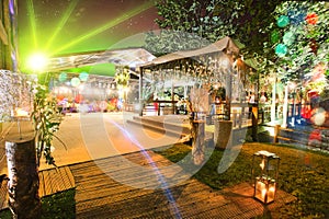 Outdoor wedding tent at night