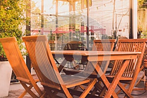 Outdoor wooden chairs and table
